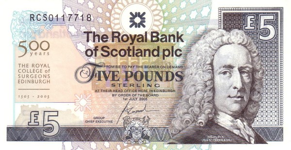 SCOTLAND 5 Pounds 2005 Pick 364 collectible banknote