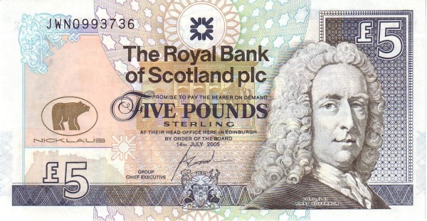 SCOTLAND 5 Pounds 2005 Pick 365 collectible banknote