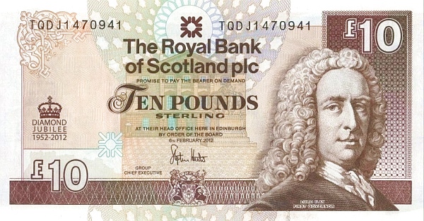 SCOTLAND 10 Pounds 2012 Pick 368 collectible banknote
