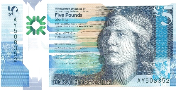 SCOTLAND 5 Pounds 2016 Pick 370 collectible banknote