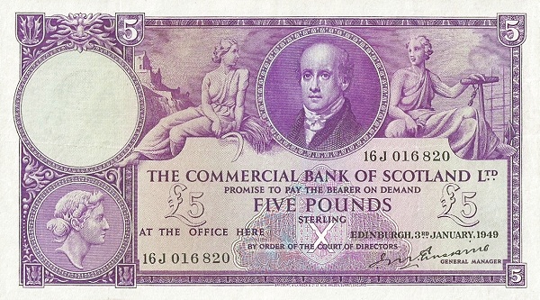 SCOTLAND 5 Pounds 1958 Pick S333 collectible banknote