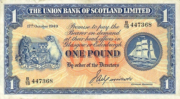 SCOTLAND 1 Pound 1954 Pick S816 collectible banknote