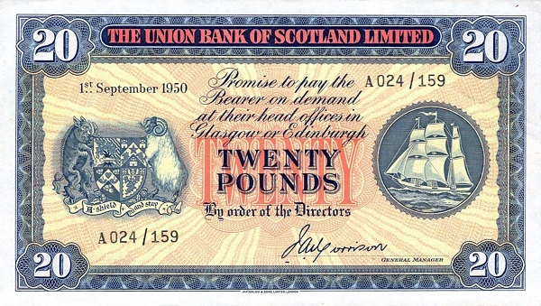 SCOTLAND 20 Pounds 1950 Pick S818 collectible banknote