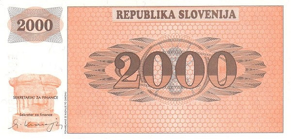 SLOVENIA 2000 Tolarjev 1992 Pick 9A collectible banknote