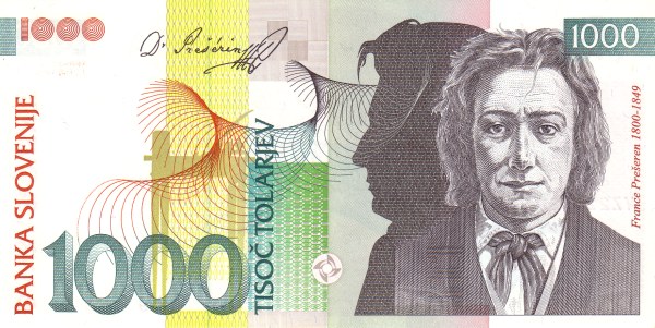 SLOVENIA 1000 Tolarjev 1993 Pick 18 collectible banknote