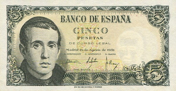 SPAIN 5 Pesetas 1951 Pick 140