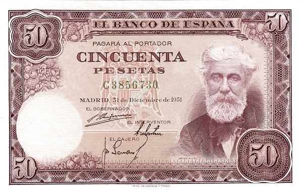 SPAIN 50 Pesetas 1951 Pick 141