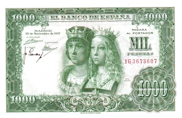 SPAIN 1000 Pesetas 1957 Pick 149 collectible banknote