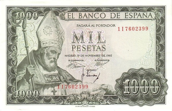 SPAIN 1000 Pesetas 1965 Pick 151 collectible banknote