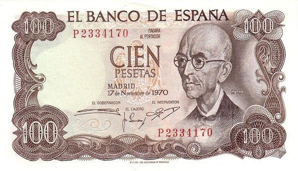SPAIN 100 Pesetas 1970 Pick 152 collectible banknote