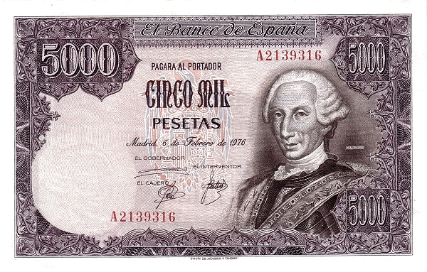 SPAIN 5000 Pesetas 1976 Pick 155 collectible banknote