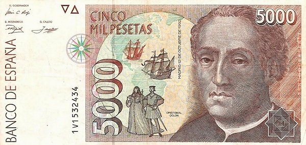 SPAIN 5000 Pesetas 1992 Pick 165 collectible banknote