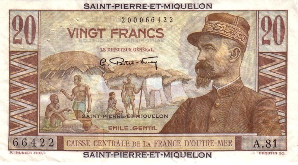 SAINT PIERRE & MIQUELON 20 Francs 1950 Pick 24