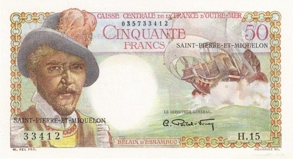 SAINT PIERRE & MIQUELON 50 Francs 1950 Pick 25