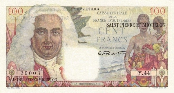 SAINT PIERRE & MIQUELON 100 Francs 1950 Pick 26 collectible banknote