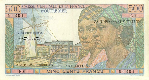 SAINT PIERRE & MIQUELON 500 Francs 1950 Pick 27 collectible banknote