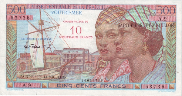 SAINT PIERRE & MIQUELON 10 Nouveaux 1964 Pick 33 collectible banknote