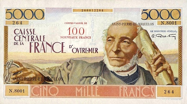 SAINT PIERRE & MIQUELON 100 Nouveaux 1961 Pick 35 collectible banknote