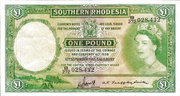 SOUTHERN RHODESIA 1 Pound 1955 Pick 17 collectible banknote