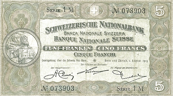 SWITZERLAND 5 Franken 1953 Pick 11