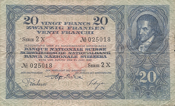 SWITZERLAND 20 Franken 1952 Pick 39
