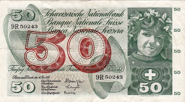 SWITZERLAND 50 Franken 1961 Pick 48 collectible banknote