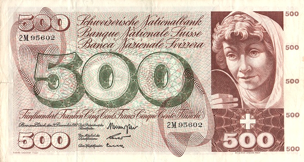 SWITZERLAND 500 Franken 1961 Pick 51 collectible banknote