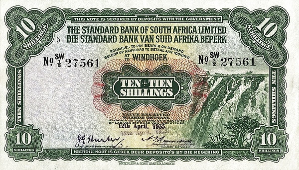 SOUTHWEST AFRICA 10 Shillings 1953 Pick 7 collectible banknote