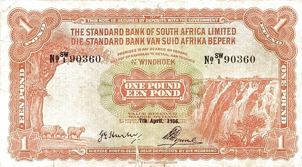 SOUTHWEST AFRICA 1 Pound 1954 Pick 8 collectible banknote