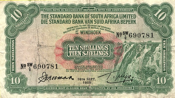 SOUTHWEST AFRICA 10 Shillings 1955 Pick 10