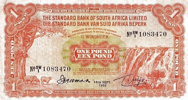 SOUTHWEST AFRICA 1 Pound 1955 Pick 11