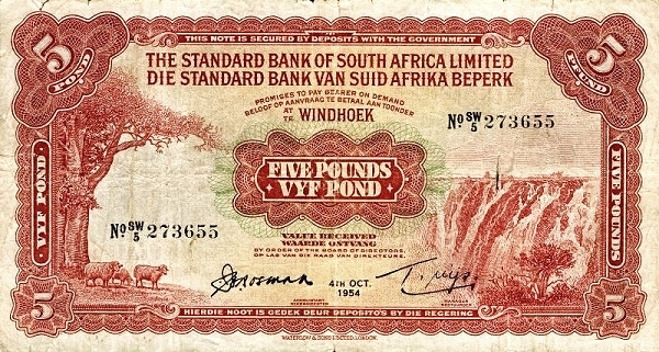 SOUTHWEST AFRICA 5 Pounds 1954 Pick 12