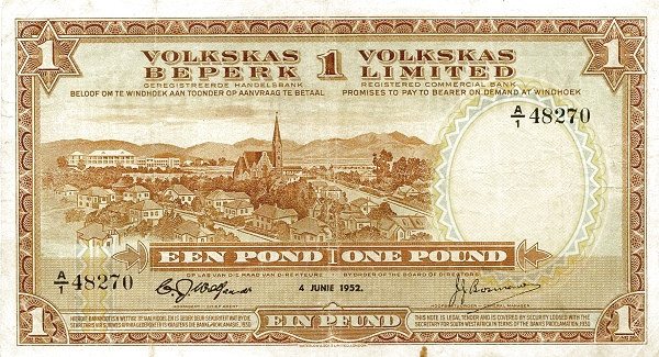 SOUTHWEST AFRICA 1 Pound 1958 Pick 14 collectible banknote