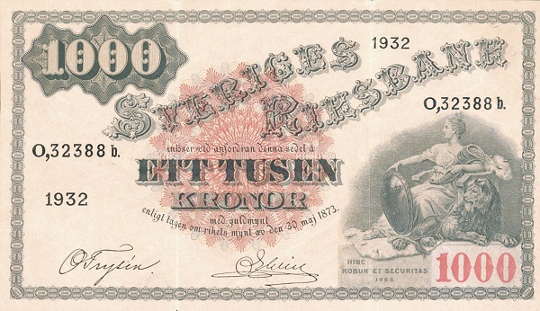 SWEDEN 1000 Kronor 1950 Pick 38