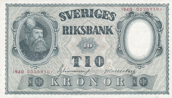 SWEDEN 10 Kronor 1952 Pick 40 collectible banknote