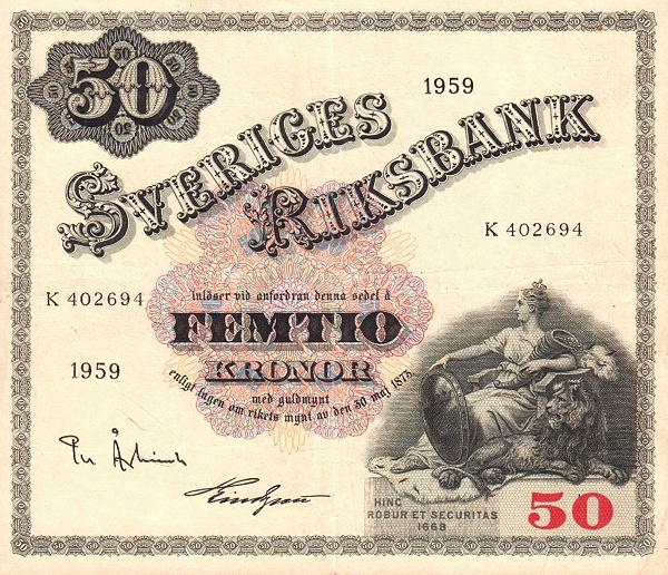 SWEDEN 50 Kronor 1959 Pick 47 collectible banknote