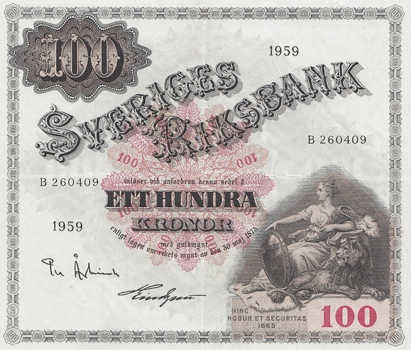 SWEDEN 100 Kronor 1959 Pick 48 collectible banknote
