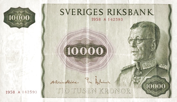 SWEDEN 10000 Kronor 1958 Pick 49 collectible banknote