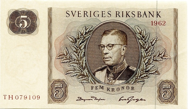 SWEDEN 5 Kronor 1962 Pick 50 collectible banknote