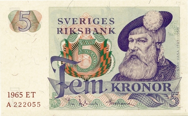 SWEDEN 5 Kronor 1965 Pick 51 collectible banknote