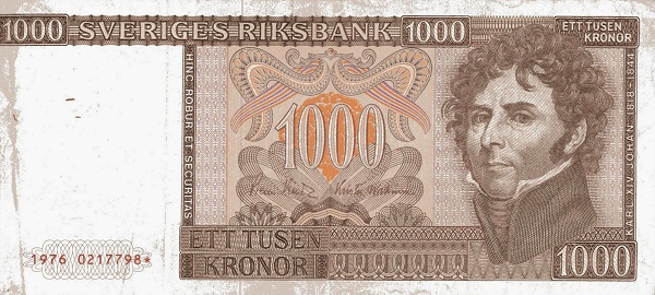 SWEDEN 1000 Kronor 1976 Pick 55 collectible banknote