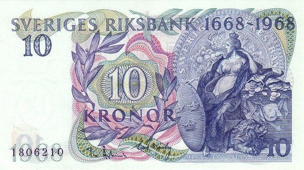 SWEDEN 10 Kronor 1968 Pick 56 collectible banknote