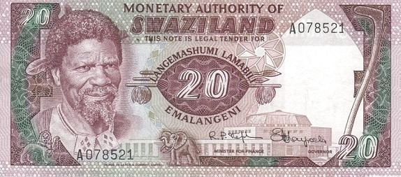 SWAZILAND 20 Emalangeni 1978 Pick 5 collectible banknote