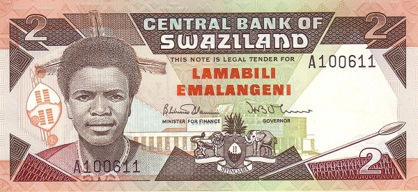 SWAZILAND 2 Emalangeni 1987 Pick 13 collectible banknote