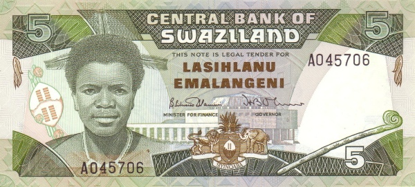 SWAZILAND 5 Emalangeni 1987 Pick 14 collectible banknote