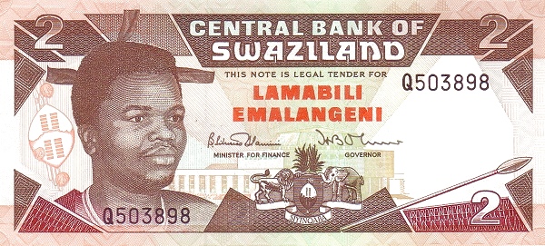 SWAZILAND 2 Emalangeni 1992 Pick 18 collectible banknote