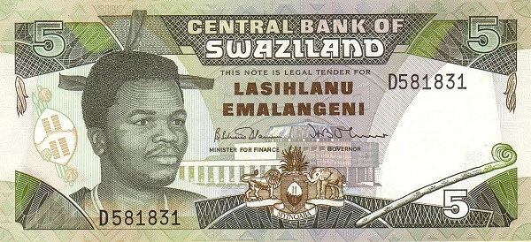 SWAZILAND 5 Emalangeni 1992 Pick 19 collectible banknote