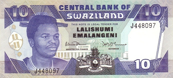 SWAZILAND 10 Emalangeni 1990 Pick 20 collectible banknote