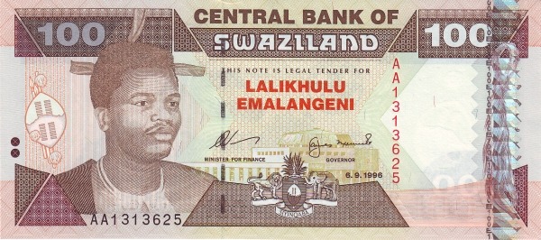 SWAZILAND 100 Emalangeni 1996 Pick 27 collectible banknote
