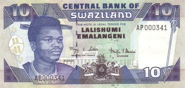 SWAZILAND 10 Emalangeni 2001 Pick 29 collectible banknote